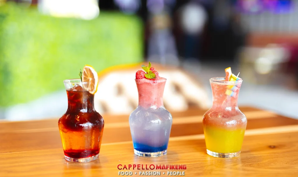 Three colourful cocktails served at Cappello.